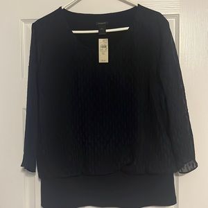 Very flattering blue blouse with blue tank built in and blue sheer overlay